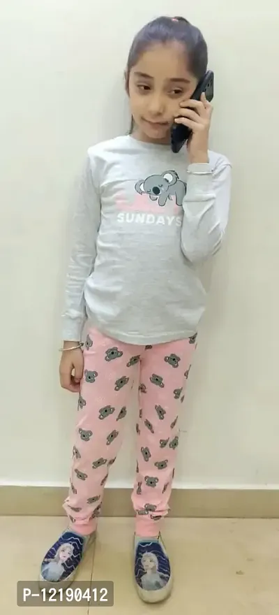 Trisav Hosiery Cotton Full Sleeves Night Suit/ Pajama Set for Girls and Boys. (5-6 Years, Grey(Lazy Sunday))-thumb2