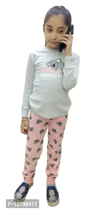 Trisav Hosiery Cotton Full Sleeves Night Suit/ Pajama Set for Girls and Boys. (5-6 Years, Grey(Lazy Sunday))