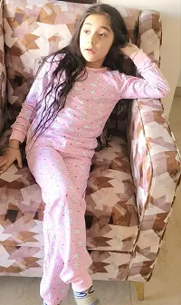 Trisav Hosiery Cotton Full Sleeves Night Suit/ Pajama Set for Girls and Boys. (3-4 Years, Pink(Star,Moon and Clouds))-thumb4