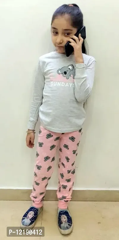 Trisav Hosiery Cotton Full Sleeves Night Suit/ Pajama Set for Girls and Boys. (5-6 Years, Grey(Lazy Sunday))-thumb3