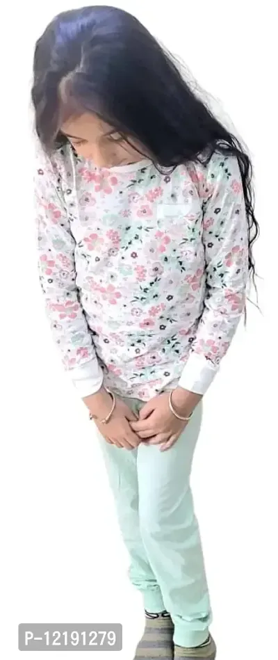 Trisav Hosiery Cotton Full Sleeves Night Suit/ Pajama Set for Girls and Boys. (3-4 Years, White(Flowers))