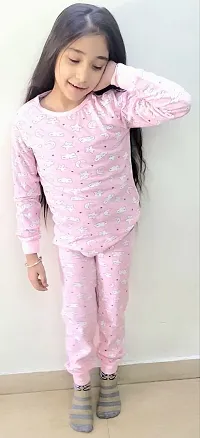 Trisav Hosiery Cotton Full Sleeves Night Suit/ Pajama Set for Girls and Boys. (3-4 Years, Pink(Star,Moon and Clouds))-thumb3