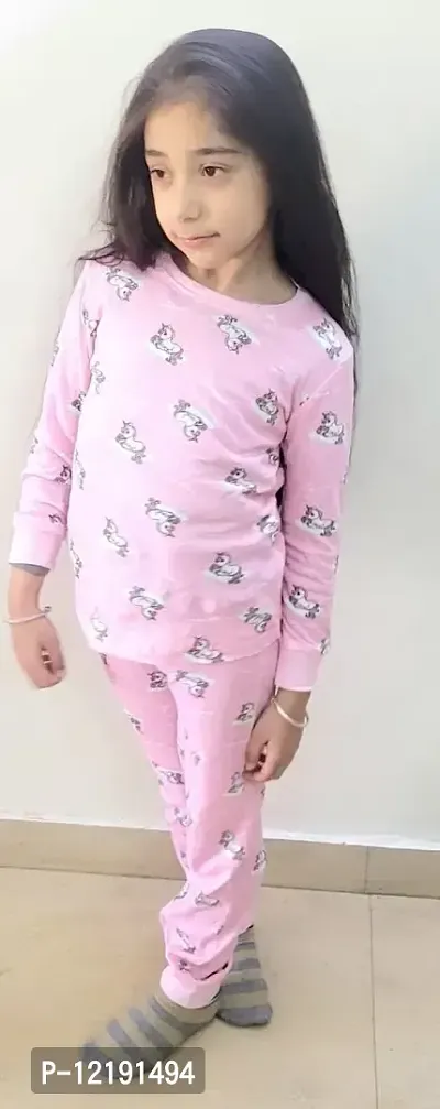 Trisav Hosiery Cotton Full Sleeves Night Suit/ Pajama Set for Girls and Boys. (5-6 Years, Pink(Unicorn))-thumb5