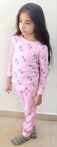 Trisav Hosiery Cotton Full Sleeves Night Suit/ Pajama Set for Girls and Boys. (5-6 Years, Pink(Unicorn))-thumb3