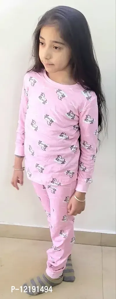 Trisav Hosiery Cotton Full Sleeves Night Suit/ Pajama Set for Girls and Boys. (5-6 Years, Pink(Unicorn))-thumb4