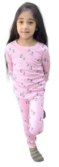 Trisav Hosiery Cotton Full Sleeves Night Suit/ Pajama Set for Girls and Boys. (5-6 Years, Pink(Unicorn))-thumb0