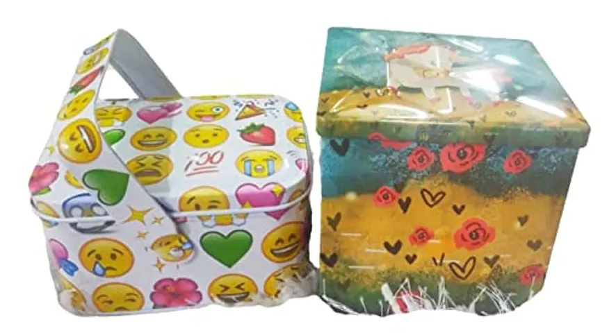 Trisav Steel Kids Tin or Storage Box with Beautiful Unicorn Smiley Print Store Accessories (Set of 2)