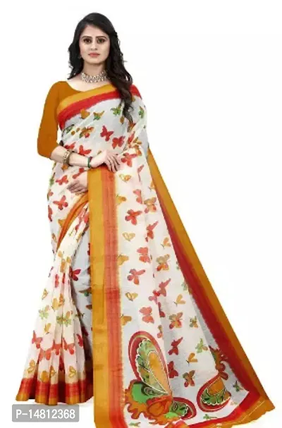 Stylish Cotton Orange Printed Saree With Blouse Piece For Women-thumb0