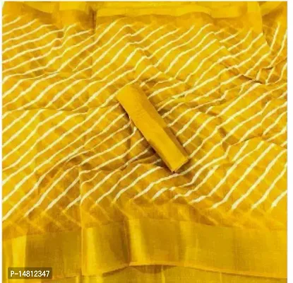 Stylish Cotton Yellow Leheriya Print Saree With Blouse Piece For Women-thumb0