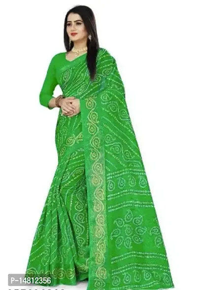 Stylish Cotton Green Bandhani Saree With Blouse Piece For Women-thumb0