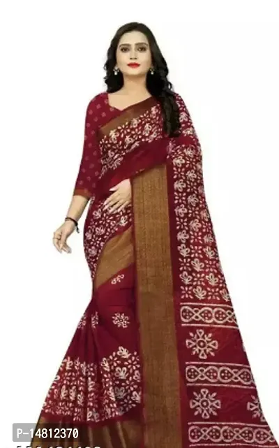 Stylish Cotton Maroon Bandhani Saree With Blouse Piece For Women-thumb0