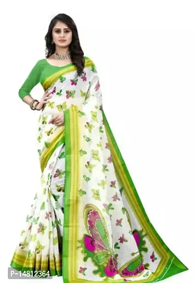 Stylish Cotton Green Printed Saree With Blouse Piece For Women