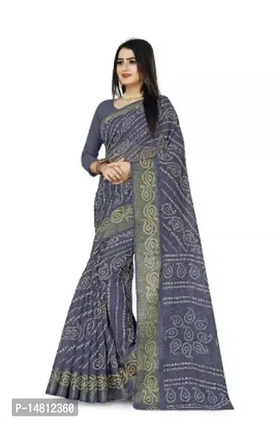 Stylish Cotton Grey Bandhani Saree With Blouse Piece For Women-thumb0