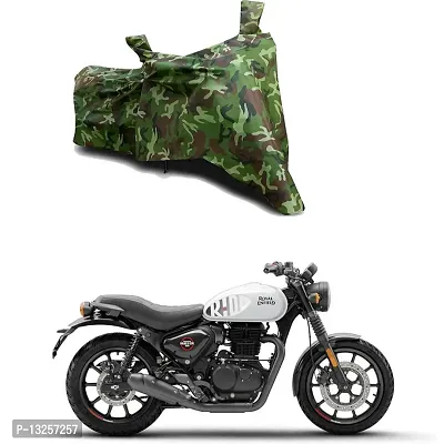GLAMND-100% Dustproof Bike Scooty Two Wheeler Body Cover Compatible For Royal Enfie Hunter 350 Retro Water Resistance  Waterproof UV Protection Indor Outdor Parking With All Varients[Militry GMJ]