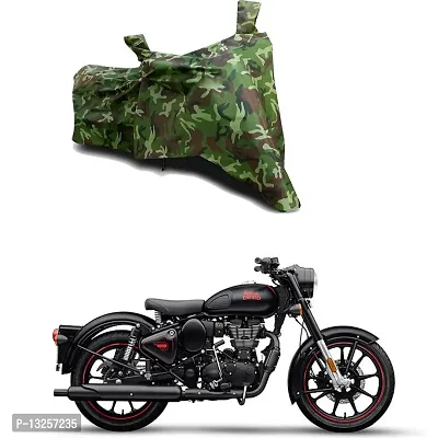 GLAMND-100% Dustproof Bike Scooty Two Wheeler Body Cover Compatible For Royal Enfie Classic 350 Dark Water Resistance  Waterproof UV Protection Indor Outdor Parking With All Varients[Militry GMJ]-thumb0