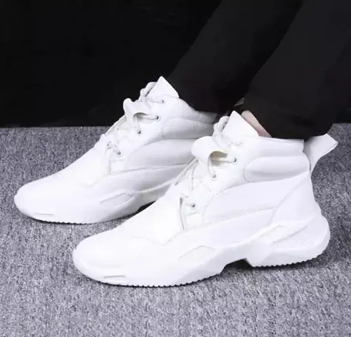 Stylish White Synthetic Flat Boots For Men