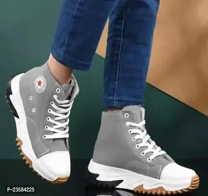 Stylish Grey Canvas Flat Boots For Men-thumb0