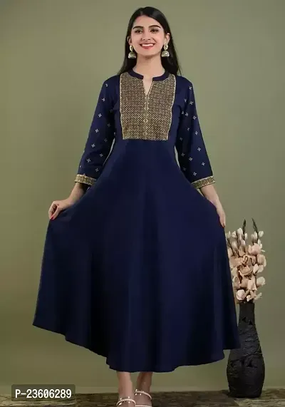 Reliable Navy Blue Rayon Self Design Anarkali Kurta For Women-thumb0