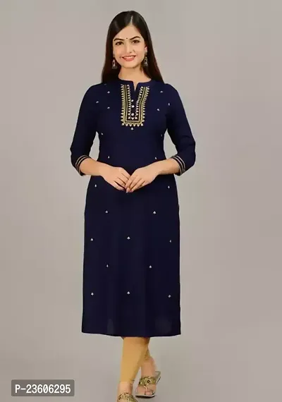 Reliable Navy Blue Rayon Self Design A-Line Kurta For Women-thumb0