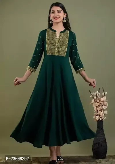 Reliable Green Rayon Self Design Anarkali Kurta For Women