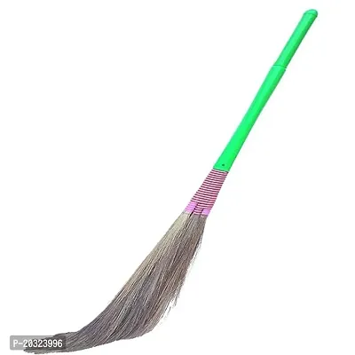 Broom with Natural Soft No Dust Grass Long Stick Jhadu for Home Pantry Office Cleaning (1 Pc, Random Colours)