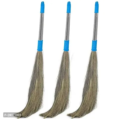 Broom Phool Jhadu Natural Mizoram Grass with 20 cm Heavy Duty Plastic Handle for Home and Office Easy Floor Cleaning-thumb0