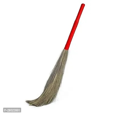 Floor Broom with Natural Soft No Dust Grass Long Stick Jhadu for Home Pantry Office Cleaning (Random Colours), XL (Plastic Handle, Hard Floor)-thumb0