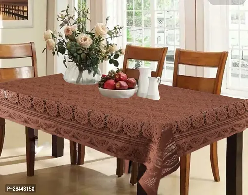 Fancy Self Design 6 Seater Table Cover(Brown, Cotton)-thumb3