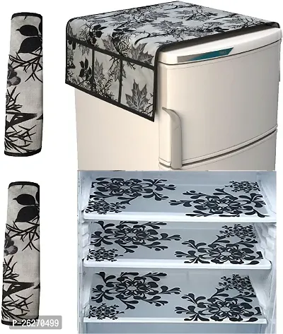 Refrigerator Cover And Mat Combo - 1 Top Cover, 2 Handle Covers And 3 Fridge Inside Shelf Mats-thumb0