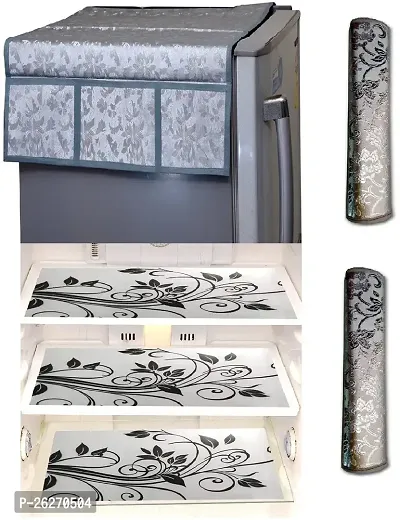 Refrigerator Cover And Mat Combo - 1 Top Cover, 2 Handle Covers And 3 Fridge Inside Shelf Mats