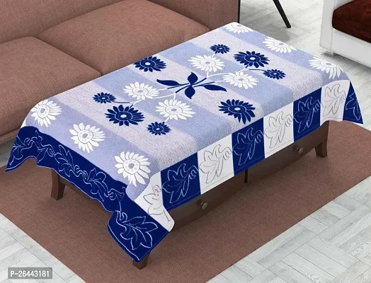 Fancy Floral 4 Seater Table Cover(Blue, White, Cotton)-thumb0