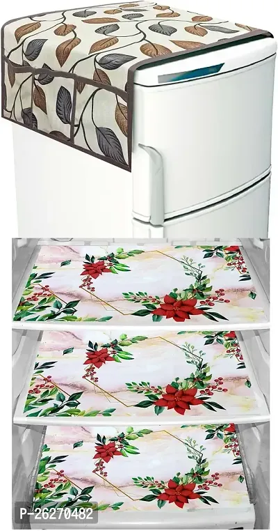 Refrigerator Cover And Mat Combo - 1 Top Cover, 2 Handle Covers And 3 Fridge Inside Shelf Mats-thumb2