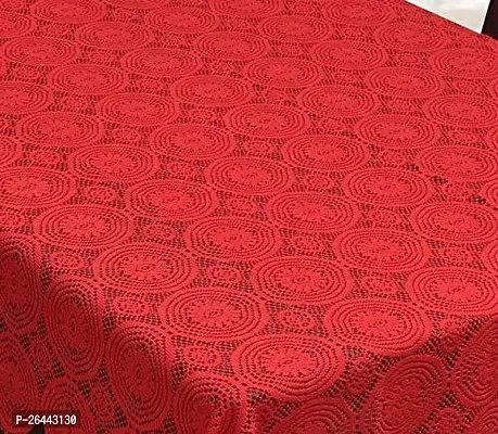 Fancy Self Design 6 Seater Table Cover(Red, Cotton)-thumb3