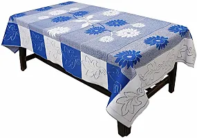 Fancy Floral 4 Seater Table Cover(Blue, White, Cotton)-thumb1