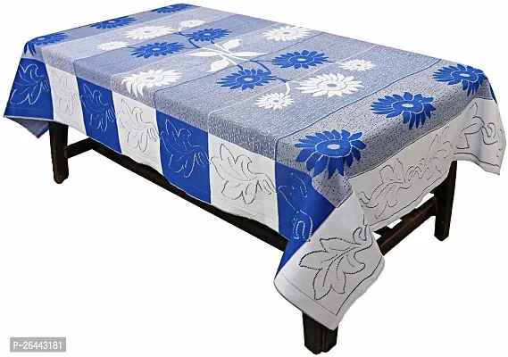 Fancy Floral 4 Seater Table Cover(Blue, White, Cotton)-thumb2