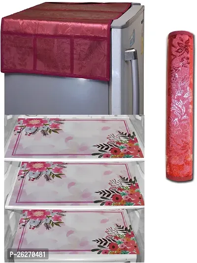 Refrigerator Cover And Mat Combo - 1 Top Cover, 2 Handle Covers And 3 Fridge Inside Shelf Mats-thumb0