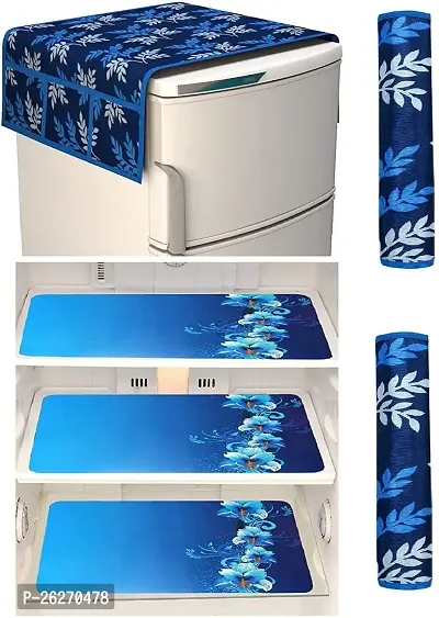 Refrigerator Cover And Mat Combo - 1 Top Cover, 2 Handle Covers And 3 Fridge Inside Shelf Mats-thumb0