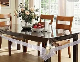 Fancy Self Design 6 Seater Table Cover(Silver, Pvc)-thumb1