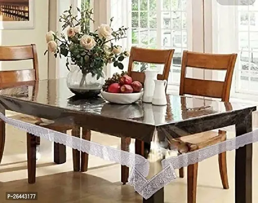 Fancy Self Design 6 Seater Table Cover(Silver, Pvc)-thumb2