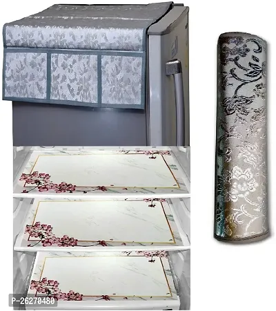 Refrigerator Cover And Mat Combo - 1 Top Cover, 2 Handle Covers And 3 Fridge Inside Shelf Mats-thumb0