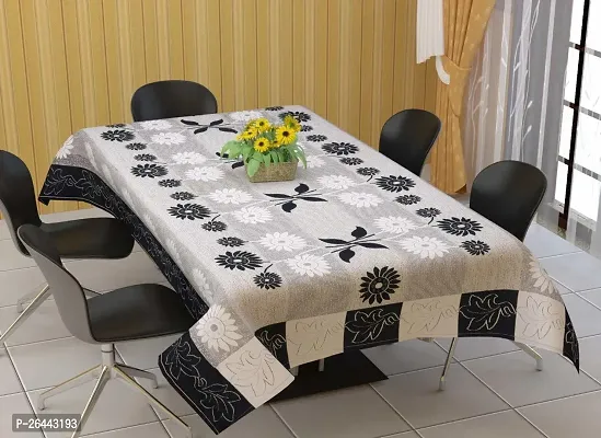 Fancy Self Design 6 Seater Table Cover(Black, Cotton)-thumb0