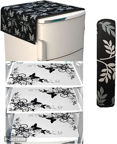 Refrigerator Cover And Mat Combo - 1 Top Cover, 2 Handle Covers And 3 Fridge Inside Shelf Mats