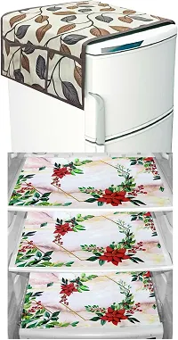 Refrigerator Cover And Mat Combo - 1 Top Cover, 2 Handle Covers And 3 Fridge Inside Shelf Mats-thumb1