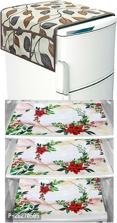 Refrigerator Cover And Mat Combo - 1 Top Cover, 2 Handle Covers And 3 Fridge Inside Shelf Mats-thumb2