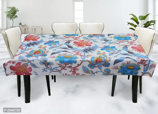 Fancy Floral 6 Seater Table Cover(Blue, Pvc)