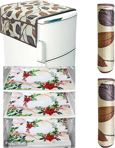 Refrigerator Cover And Mat Combo - 1 Top Cover, 2 Handle Covers And 3 Fridge Inside Shelf Mats