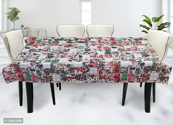 Fancy Floral 6 Seater Table Cover(Red, Pvc)