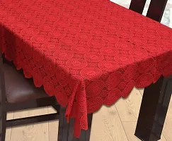 Fancy Self Design 6 Seater Table Cover(Red, Cotton)-thumb1