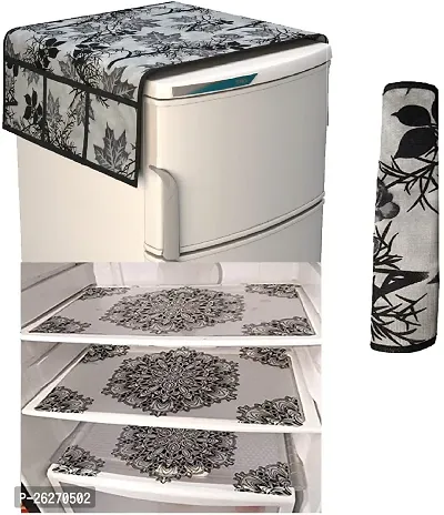 Refrigerator Cover And Mat Combo - 1 Top Cover, 2 Handle Covers And 3 Fridge Inside Shelf Mats