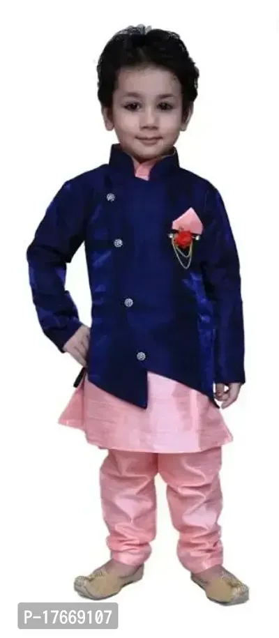 Stylish Fancy Silk Blend Self Pattern Clothing Set For Boys-thumb0